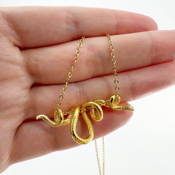 Snake Necklace Gold Serpent Necklace Gothic Necklace Gold Snake Necklace - Picture 4 of 4